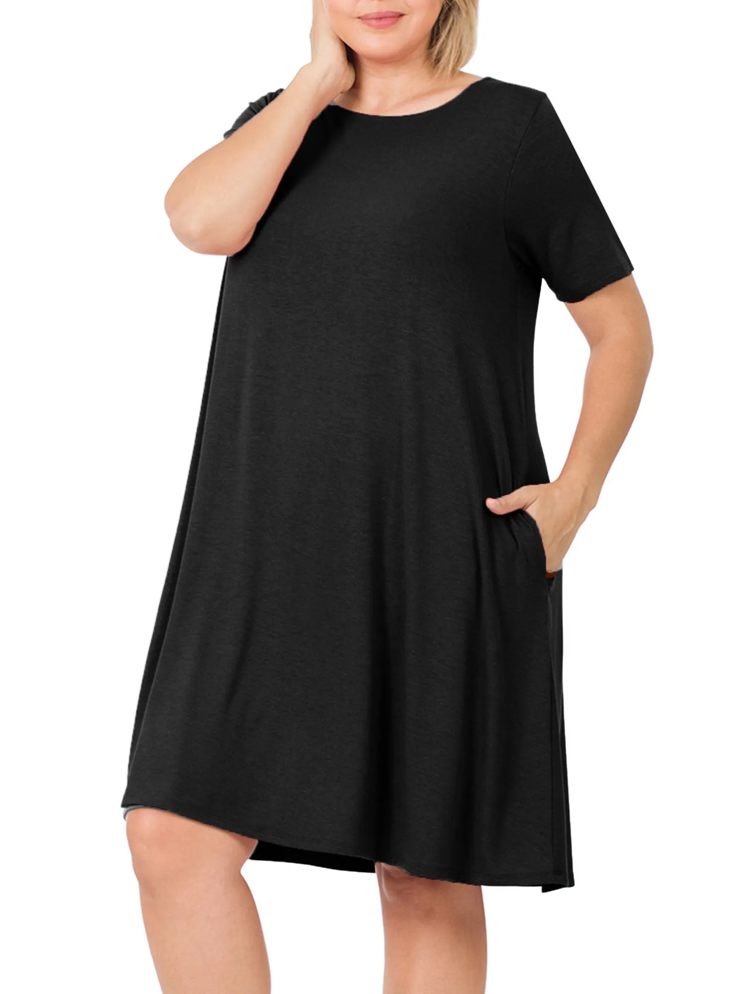 Womens Plus Size Knee High Flared Comfy Dress with Pockets