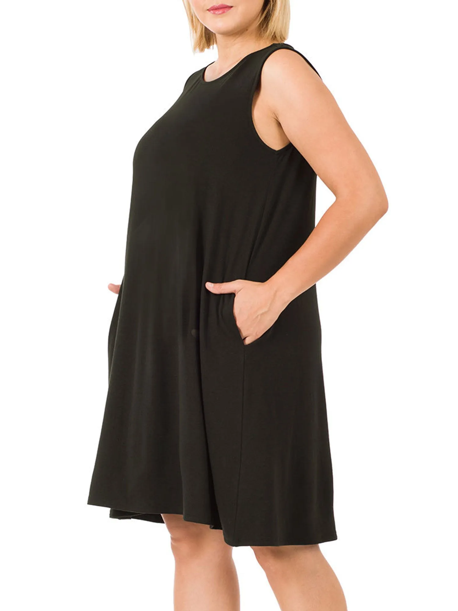 Womens Plus Size Knee High Flared Comfy Dress with Pockets