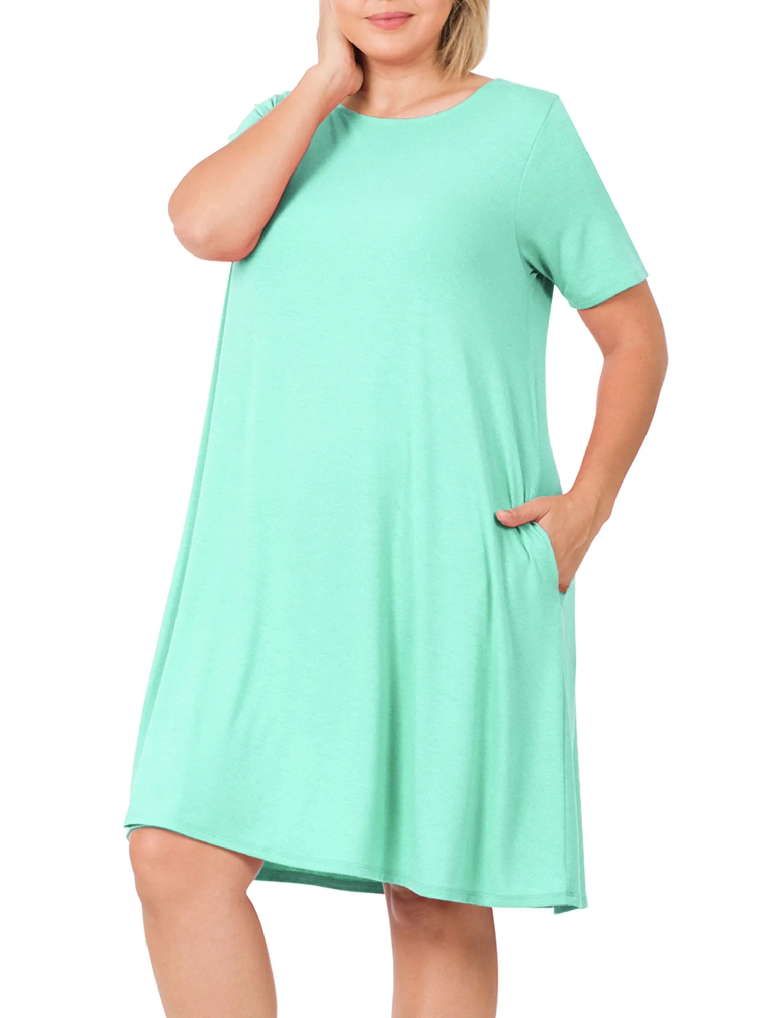 Womens Plus Size Knee High Flared Comfy Dress with Pockets