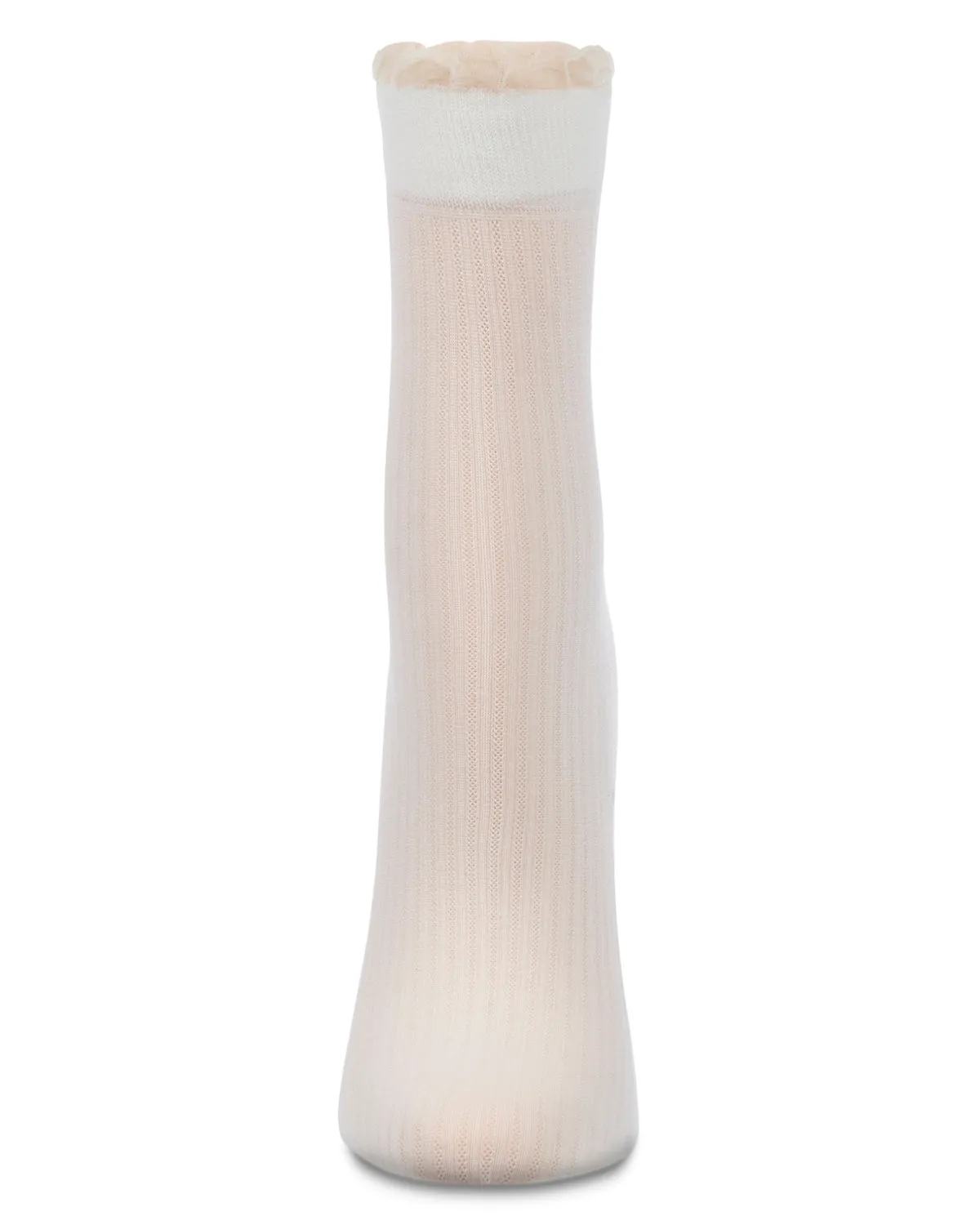 Women's Sheer Ruffle Cuff Ribbed Crew Sock