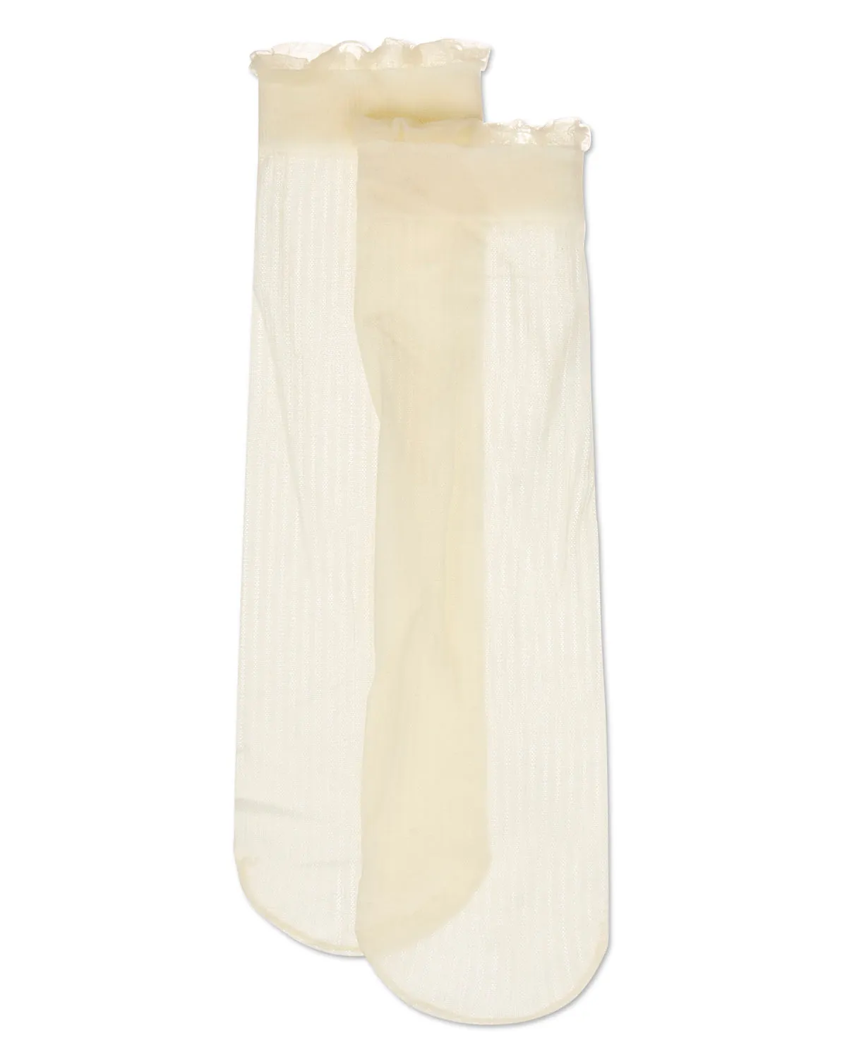 Women's Sheer Ruffle Cuff Ribbed Crew Sock