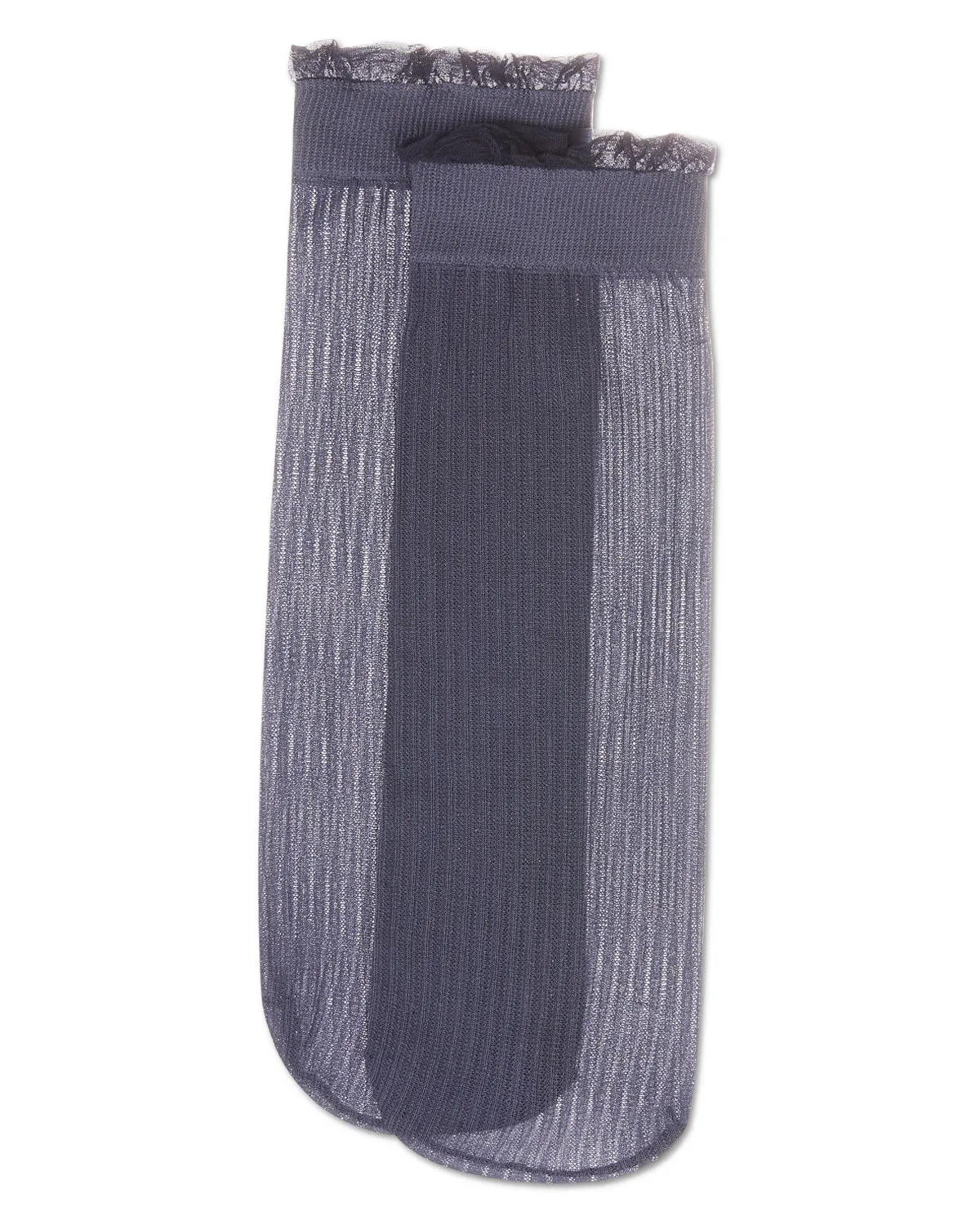 Women's Sheer Ruffle Cuff Ribbed Crew Sock