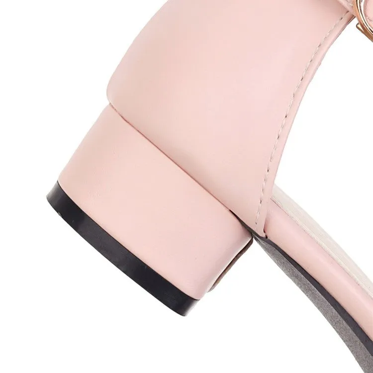 Women's Solid Color Ankle Strap Pearls Hollow Out Block Heel Low Heels Sandals