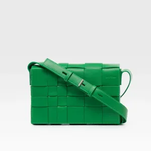 Woven Genuine Leather Box Shoulder Crossbody Bag
